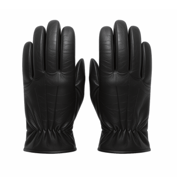 Black Leather Gloves with Detailed Stitching and Texture in Transparent Background png