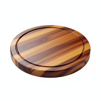 Round Wooden Serving Board with Smooth Surface and Natural Wood Grain Texture for Kitchen or Decor with Transparent Background png