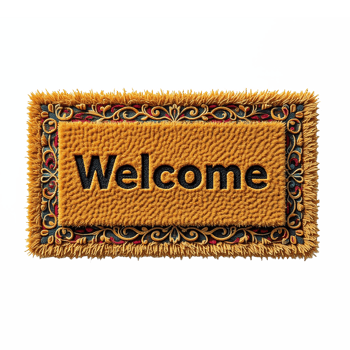Colorful Welcome Mat with Textured Fabric and Ornate Border for Home Entryway Decor no background png