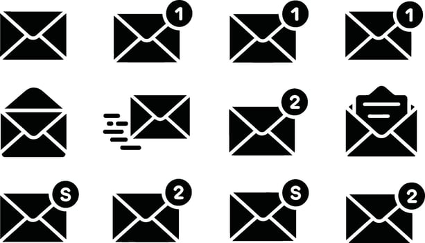 Set of envelope icons displaying message notifications and sent communication representing emailing and digital messaging. vector