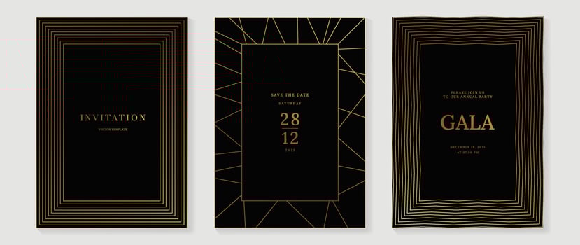 Luxury wedding invitation card background . Golden elegant gold wavy lines on dark background. Premium design illustration for wedding and vip cover template, banner, poster. vector
