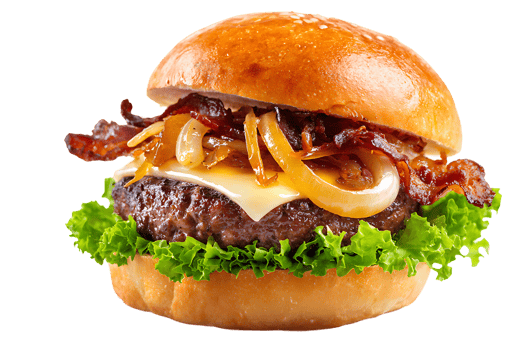 Delicious Burger with Crispy Bacon Lettuce Cheese and Onion Transparent Background png