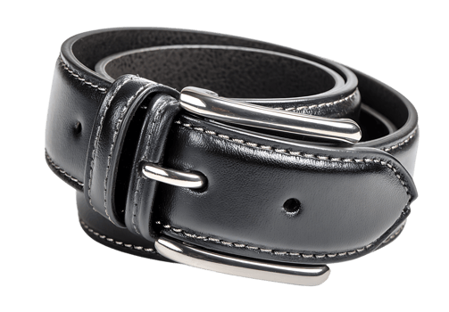 Fashionable Black Leather Belt with Silver Buckle Isolated on Transparent Background png