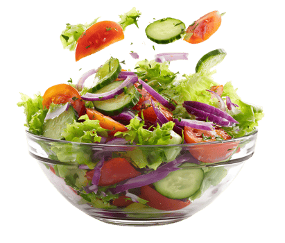 Fresh and Colorful Vegetable Salad with Flying Tomato Cucumber Onion Isolated png