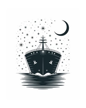 Midnight cargo ship under starlit sky vector