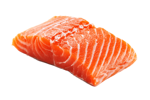 Slice of fresh raw salmon fish meat with transparent background isolated object png