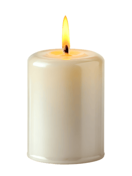 A Pillar of Creamy White Candle with A Bright Burning Flame Isolated png