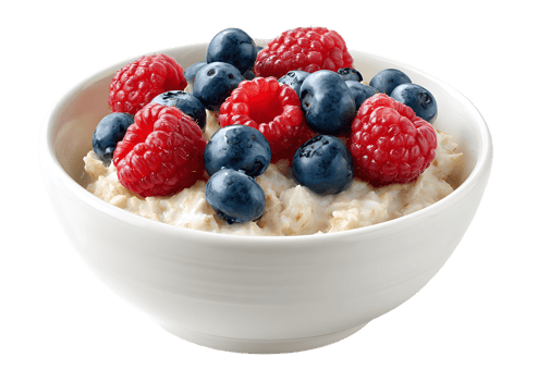 Oatmeal with Berries on White Bowl on Transparent Background Isolated Format png