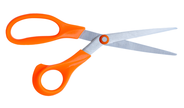 An open multipurpose scissors with orange handle in horizon isolated with clipping path in file format png