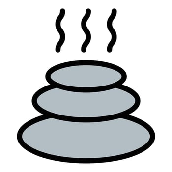Hot stones icon flat line style illustration representing massage therapy and relaxation techniques, suitable for spa, wellness, and health-related projects vector
