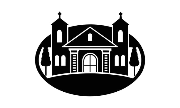 Majestic church building black and white icon vector
