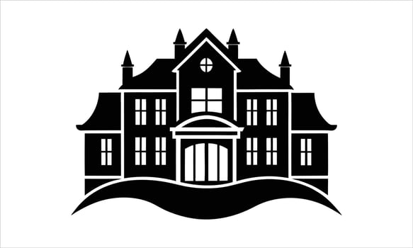 Grand mansion house black and white silhouette vector