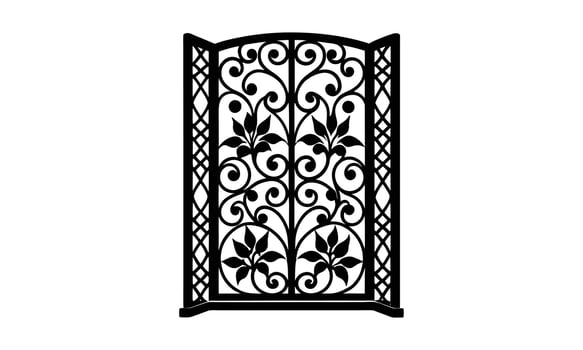 Elegant black wrought iron gate design vector