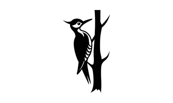 Black woodpecker silhouette on branch tree vector