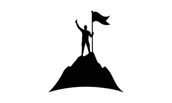 Climber reaching summit triumphant victory celebration vector