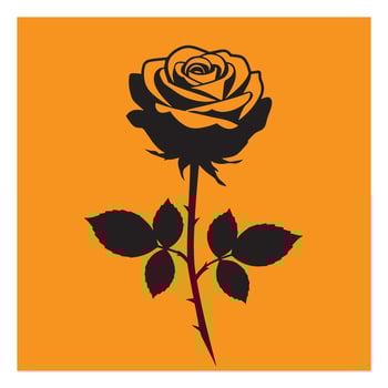 Elegant silhouette of a black rose with orange background perfect for various design projects vector