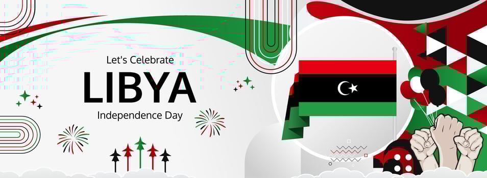 Libya Independence Day greeting. December 24, Happy National Day. Modern horizontal banner with Libyan flag colors. Perfect for posters, celebrations, flash sales. vector