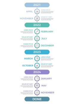 Vertical timeline infographics template with place for years and months vector
