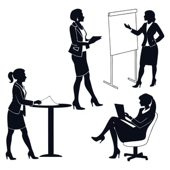 Silhouette illustration of business people working at a table in an office vector