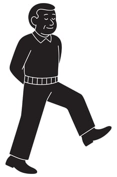 Silhouette of a man in marching pose with one leg lifted and arms swinging, soldier silhouette vector