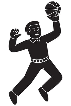Silhouette of a man jumping to shoot a basketball with one arm raised vector