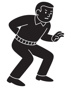 Silhouette of a man leaning forward in stealth approach with arms slightly raised vector