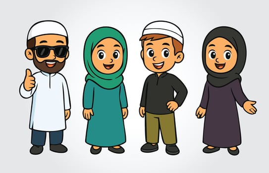 Muslim Kids Cartoon Character Template vector