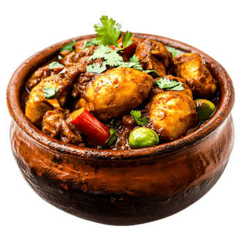 Deliciously Spiced Potato Curry in Traditional Earthenware Serving Bowl png