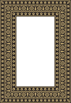 gold with black square Turkish national ornament. Ottoman border, frame. Ethnic floral rectangle, Seljuk Turks pattern. Decoration Sultan palaces. vector