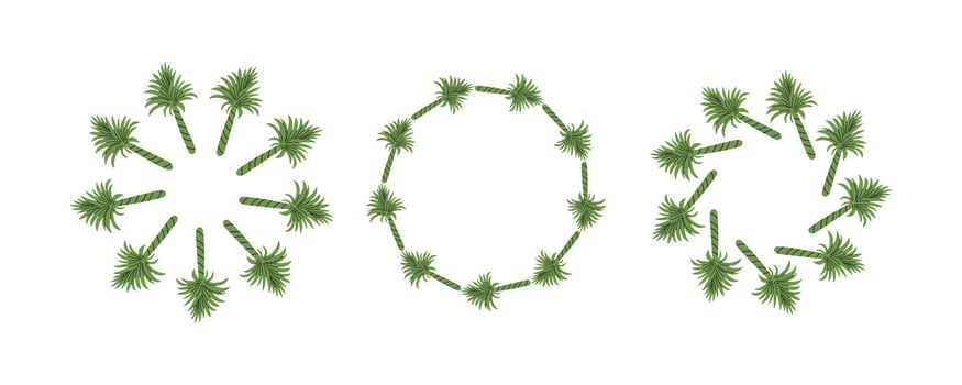 Set of round frames made of tropical palms. Simple natural leaf design. decoration template for cards, invitations and birthday greetings. vector