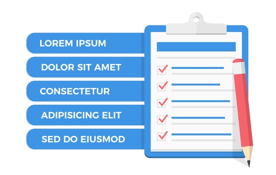 Check list on clipboard with five check boxes, red pencil and place for your text vector