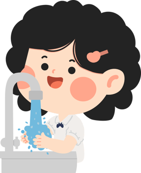 A cartoon girl washing her hands in the sink png