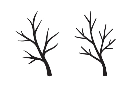 Tree dry branch black silhouette design icon, minimal plant art symbol or clip art vector