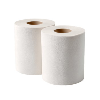Two rolls of white paper towels simple clean product shot png