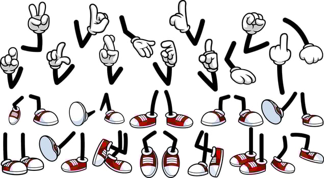 Cartoon hand and foot illustrations vector