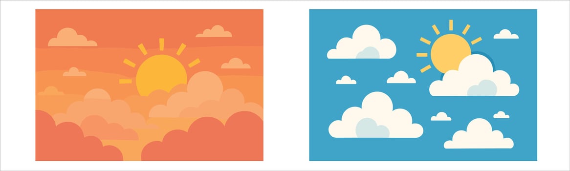 Sunrise and Daytime Sky Illustration with Clouds and Sun vector
