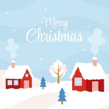Winter scenery with village. Merry christmas background with cute winter landscape. vector
