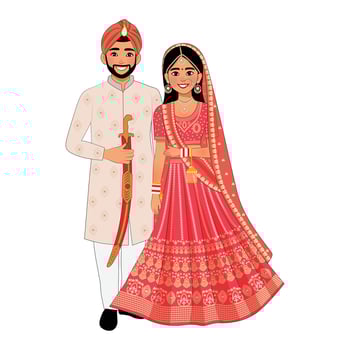 Punjabi wedding couple in lehenga choli and sherwani vector