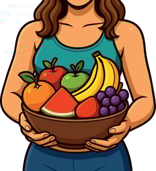 Woman Holding Fruits In Bowl vector