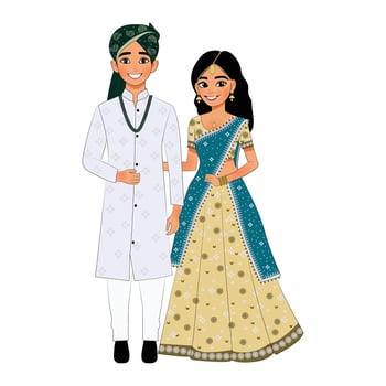 Illustration of Couple in Traditional Indian Wedding Attire vector