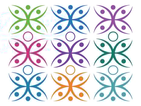Colorful Abstract Figures in a Grid Pattern on a White Background vector