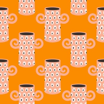 seamless pattern of ceramic vase with abstract design. Cartoon illustration isolated on an orange background. vector