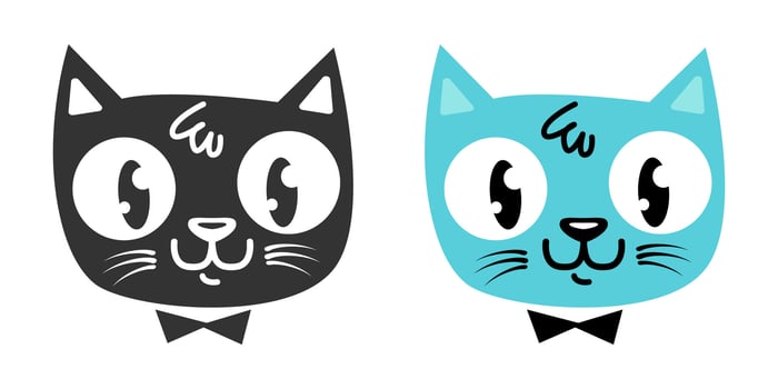 Set icons of cat head in retro cartoon style. Cute cat in vintage style. vector