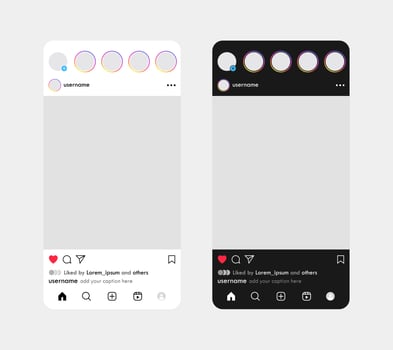 Social media light and dark mode mockup template design. Social network blank user interface layout for post advertisement illustration vector