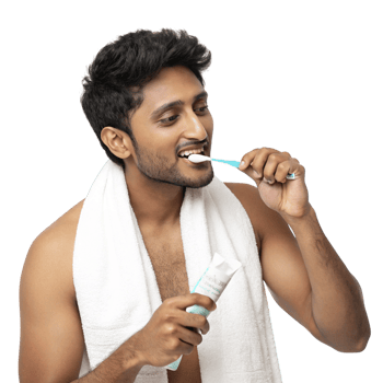 A man brushing his teeth with a toothbrush png