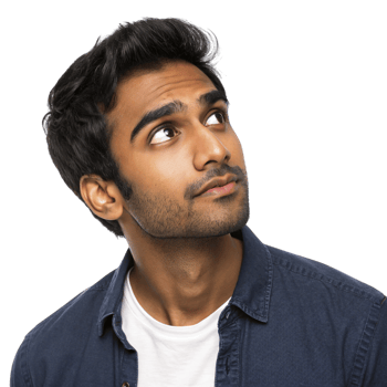 A man looking up with a blue shirt on png