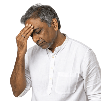 A man in a white shirt is holding his head png