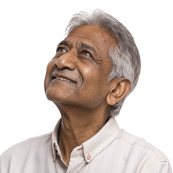 An older man looking up with a smile png