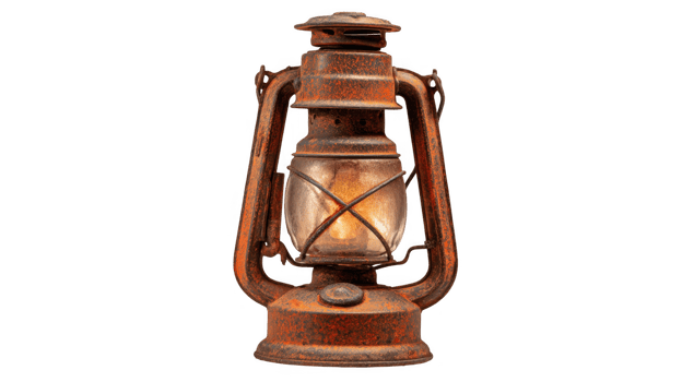 Rusty kerosene lantern glowing on transparent background png