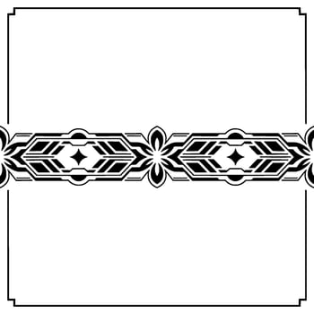 Art Deco Border Frame With Geometric Floral Pattern, Elegant Black White vector